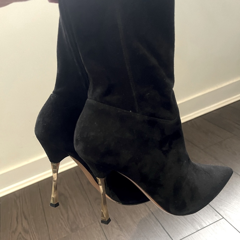 Valentino Suede gold heeled booties